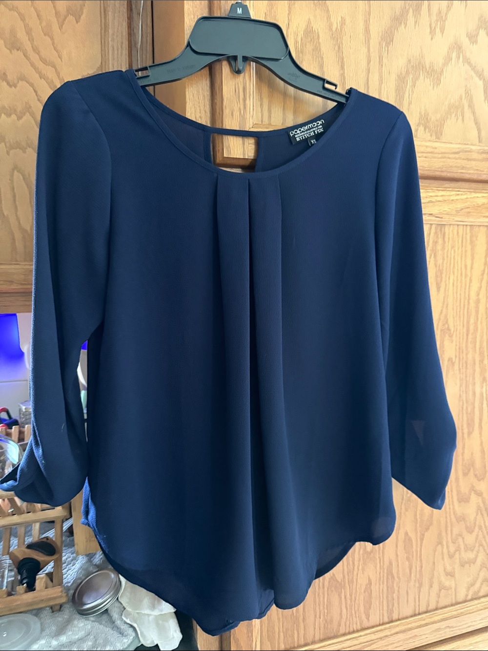 Papermoon Navy Pleated Scoop Neck Blouse